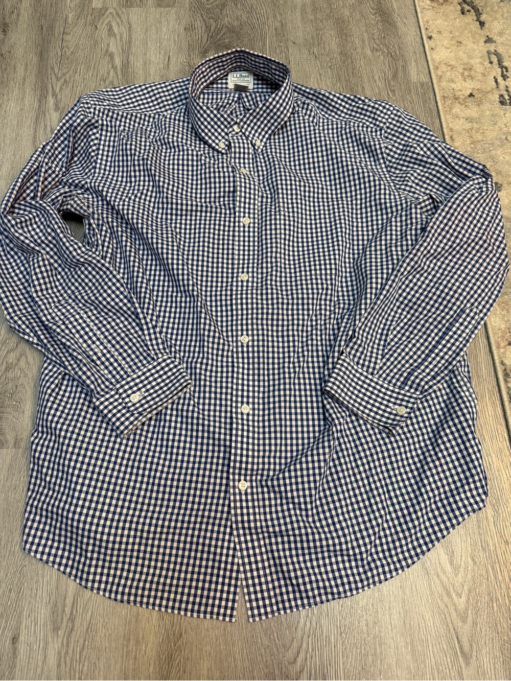 LL Bean Shirt Men’s Size XL Blue/White Plaid Long Sleeve Traditional Fit Cotton